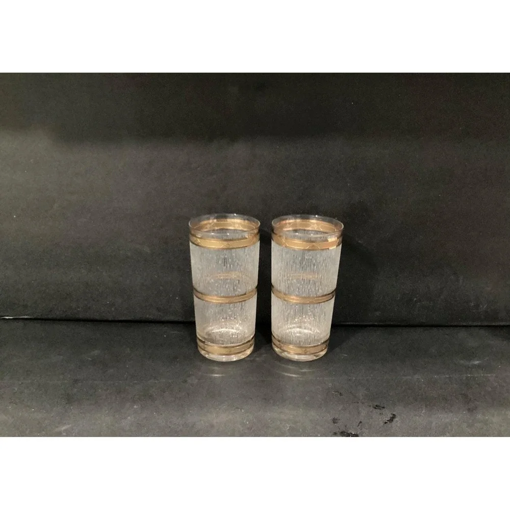 Vintage MCM Barware Culver‎ 22K Gold Icicle 5.5 in Highball Glass ~ Set of 2